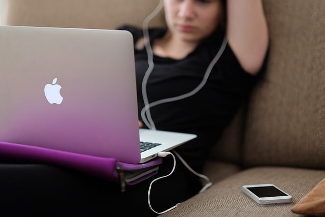 A girl working from home